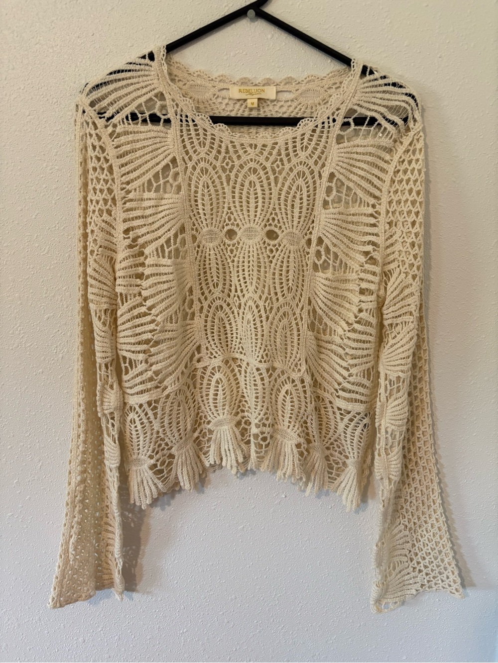 Rebellion Again Cotton Crochet Long Sleeve Top